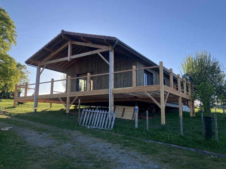Fabrication et pose d'une terrasse sur poteaux en douglas